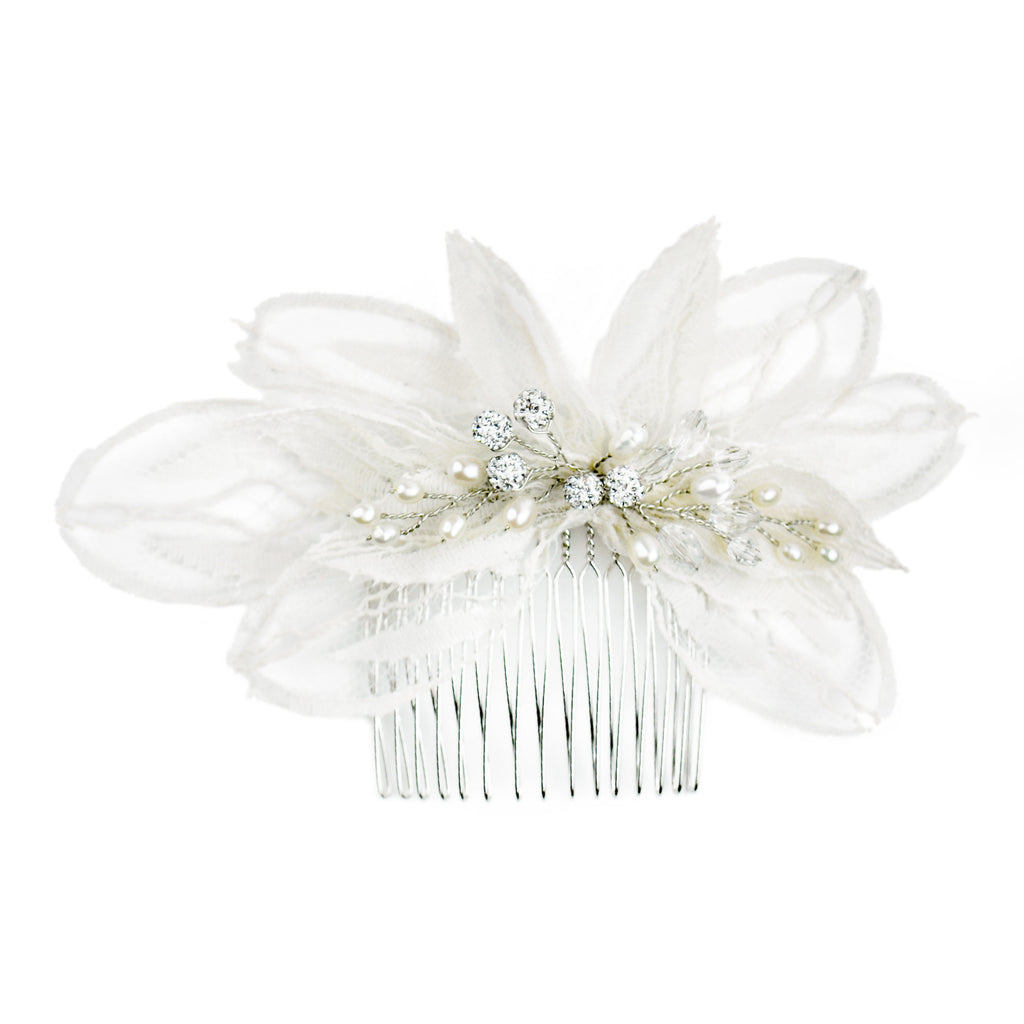 Lace Flower and Crystal Sprig Comb